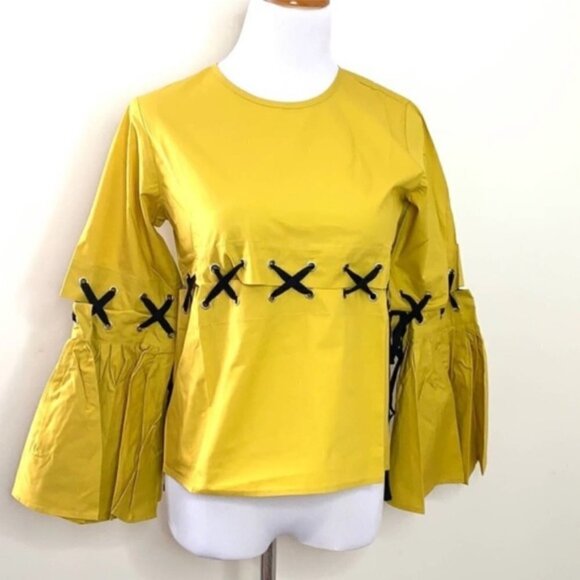 Few Moda Mustard Lace Up Waist Top New with tags size Small #117 - Picture 1 of 6